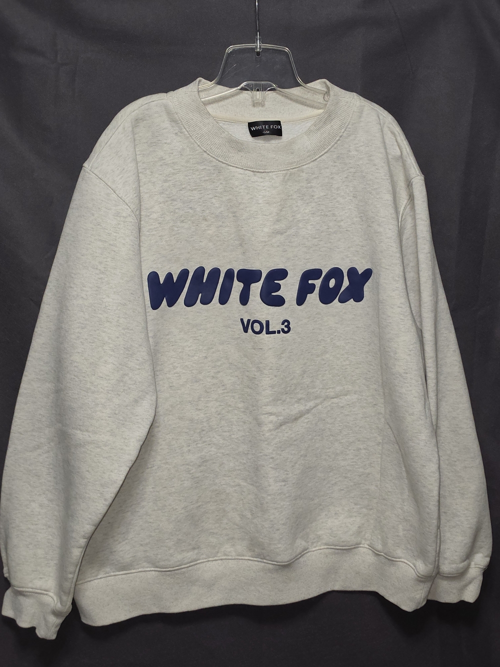 White Fox Boutique Crewneck Sweatshirt in Heather Gray with Navy Logo